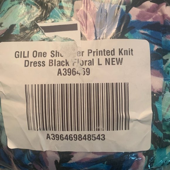 NWT G.I.L.I. ONE SHOULDER PRINTED KNIT DRESS BLACK FLORAL LARGE - Picture 12 of 13